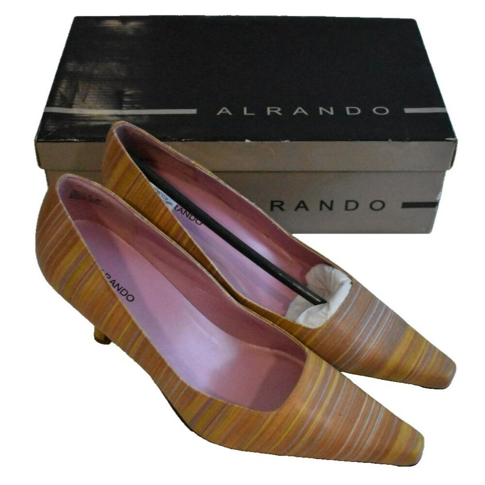 Alrando Alpine Stripe Leather‎ Heels Pointy Toe New Size 9